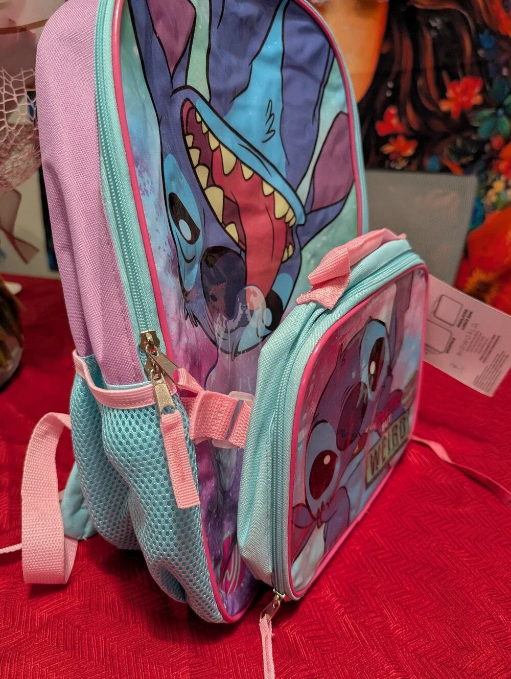 Disney Stitch Glitter Kids Backpack - Pink & Teal